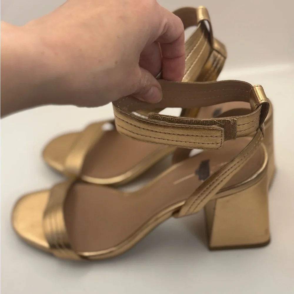 Linea Paolo Size 7 Eden Block Heel Ankle Wrap Sandals Rose Quartz Metallic Nappa